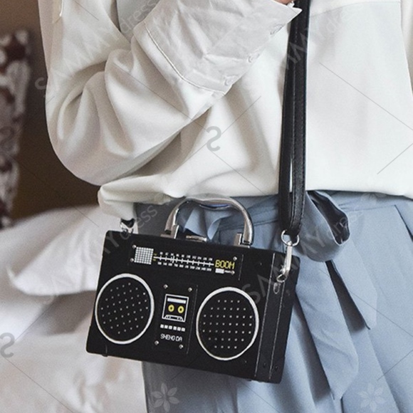 🌸 RADIO PURSE TOTE CLUTCH MUSIC FESTIVAL ROCKER BLACK PURSE HAARD BOX BEAT DJ - Picture 7 of 7